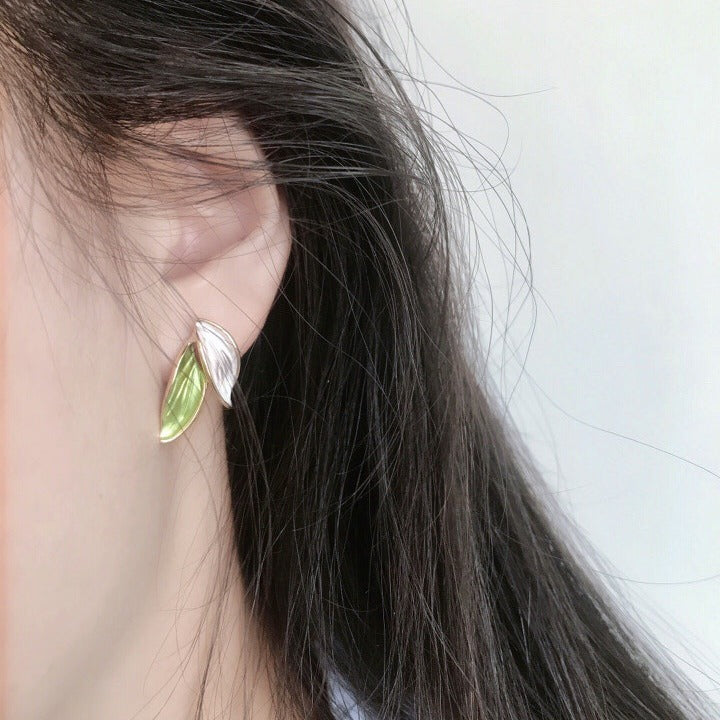 Fresh Mori Style Green Dripping Oil Ear Earrings