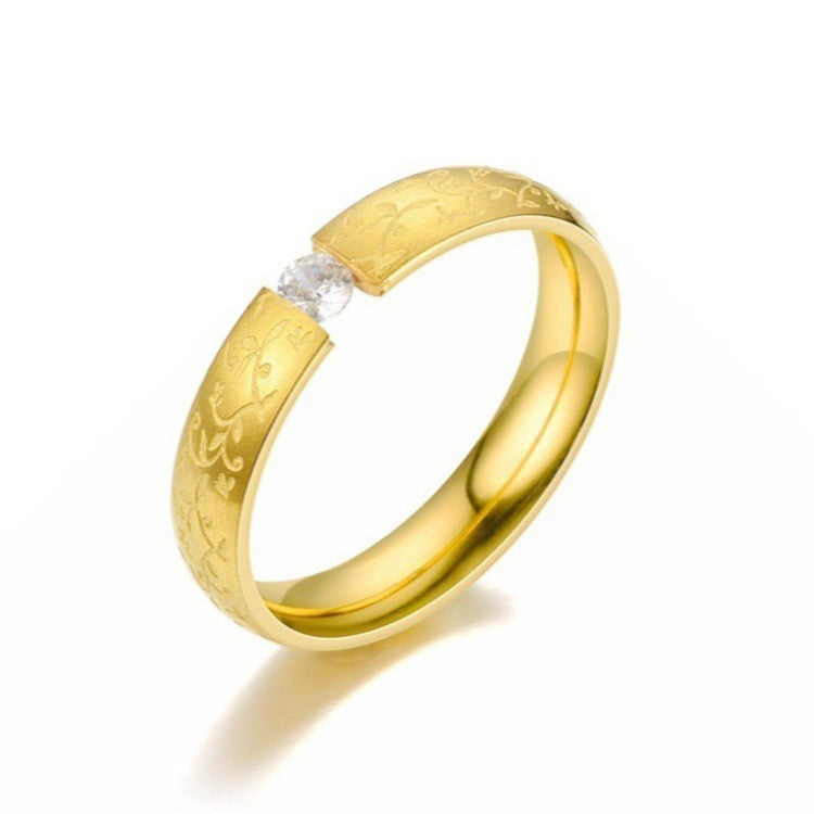 Engraving Stainless Steel Female Korean Style Zircon Rings