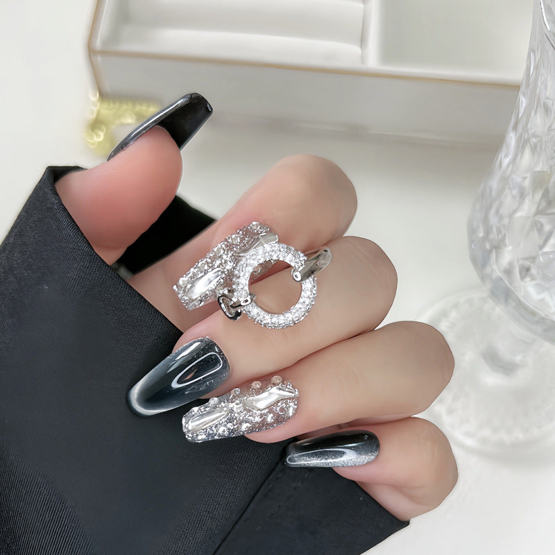 Super Flash Buckle Twist Full Diamond Open-end Rings