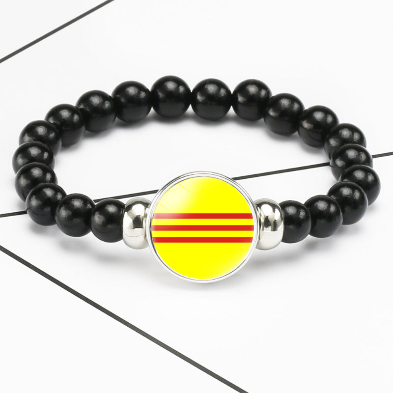 Flag Pattern Time Stone Black Elastic String Beads Bracelets