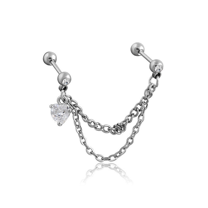 Trendy Stainless Steel Double Chain Ear Bone Female Earrings