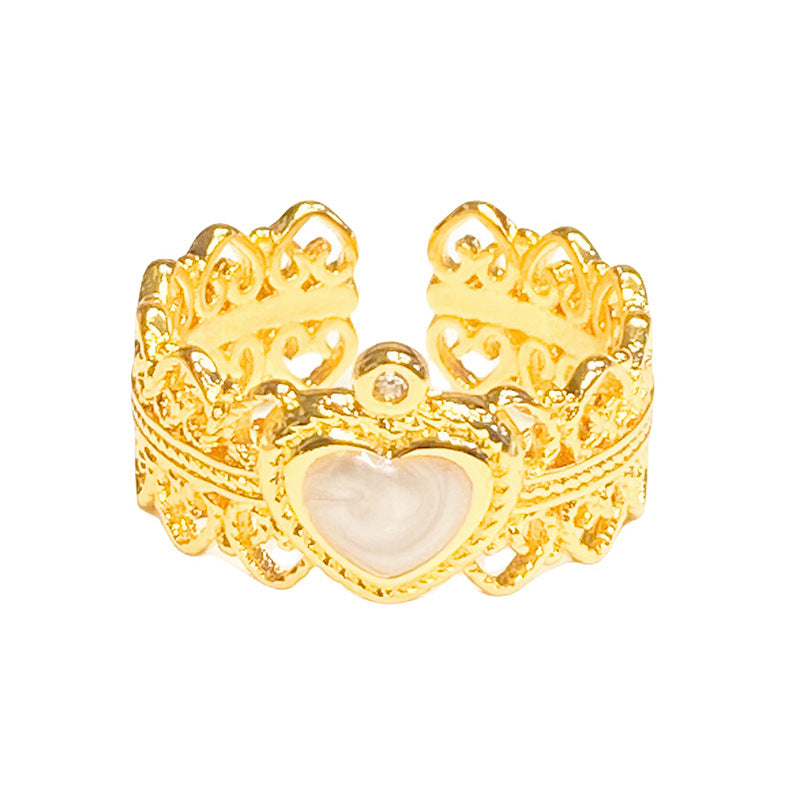 Brushed Heart-shaped Open Court Fashionable Temperamental Zircon Rings