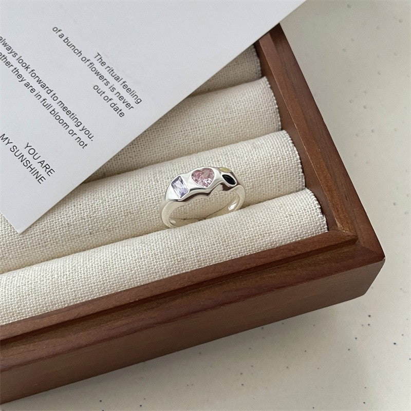 Women's Colorful Heart-shaped Zircon Style Combination Niche High Rings