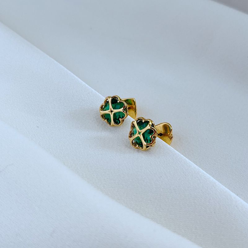 Simple Sweet Commuter Small Heart Four-leaf Clover Shape Inlaid Earrings