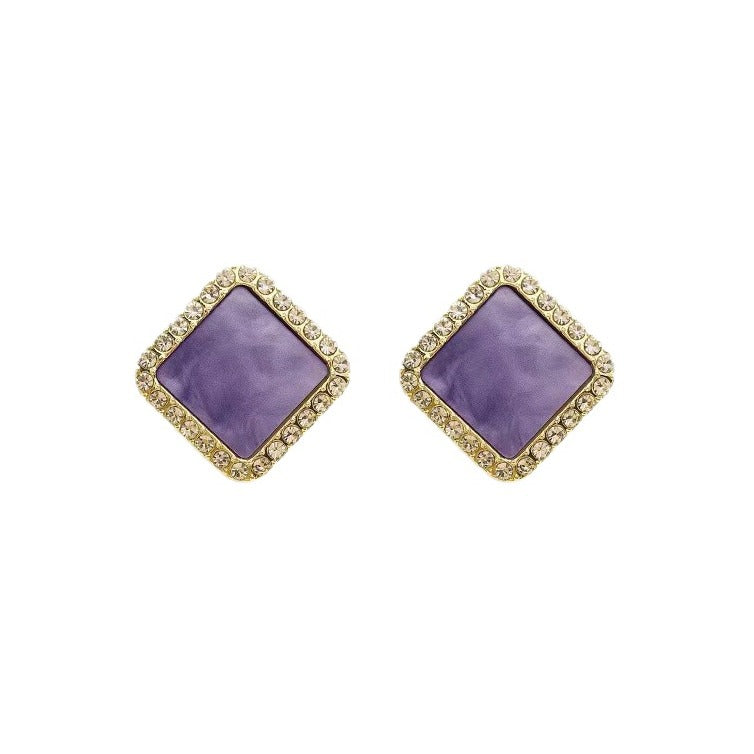 Full Diamond Purple Geometric Square Ear Simple Earrings