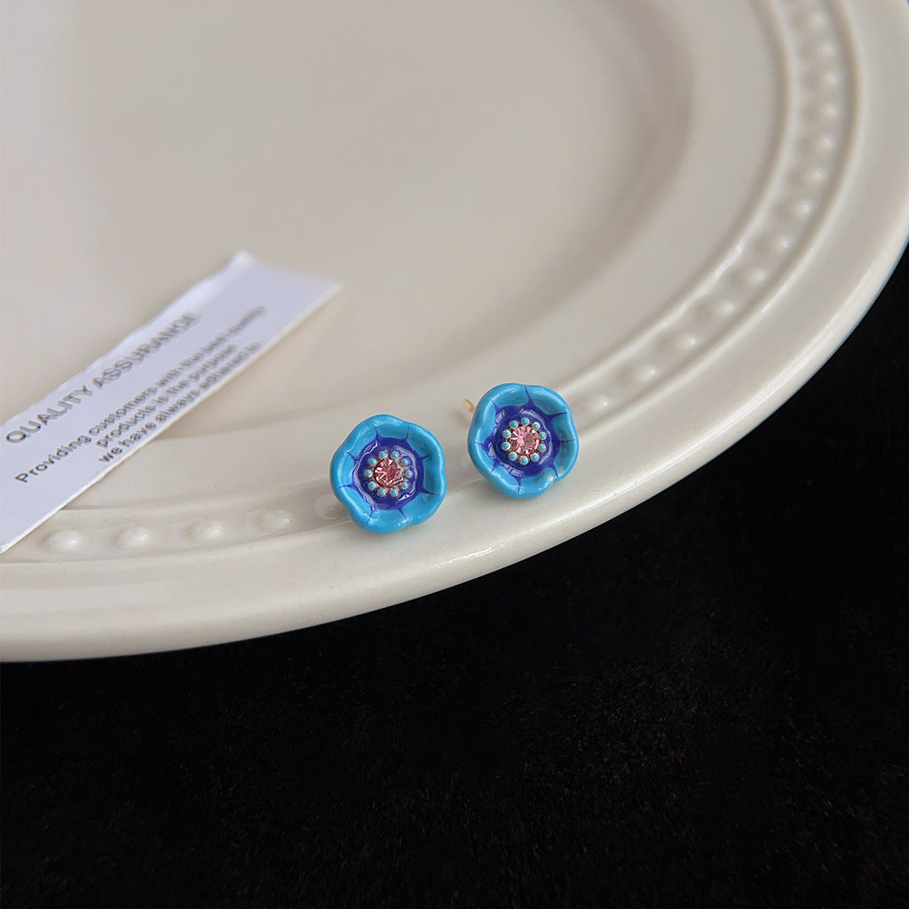 Women's Fog Haze Blue Enamel Vintage Art Fashion Earrings