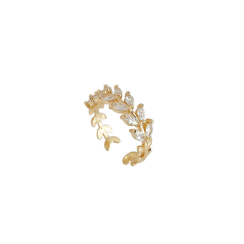 Offer Copper High-grade Crystal Leaves Niche Design Rings