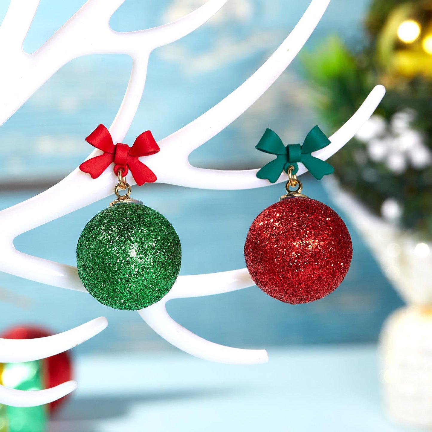 Christmas Creative Bowknot Ball Flash Powder Earrings