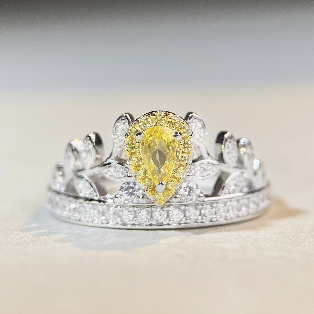 Rhinestone Female Cute Style Simple Peach Heart Ice Flower Rings