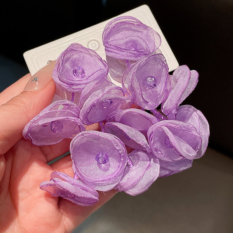 Women's Sier Needle Crystal Flowers Long Mori Earrings