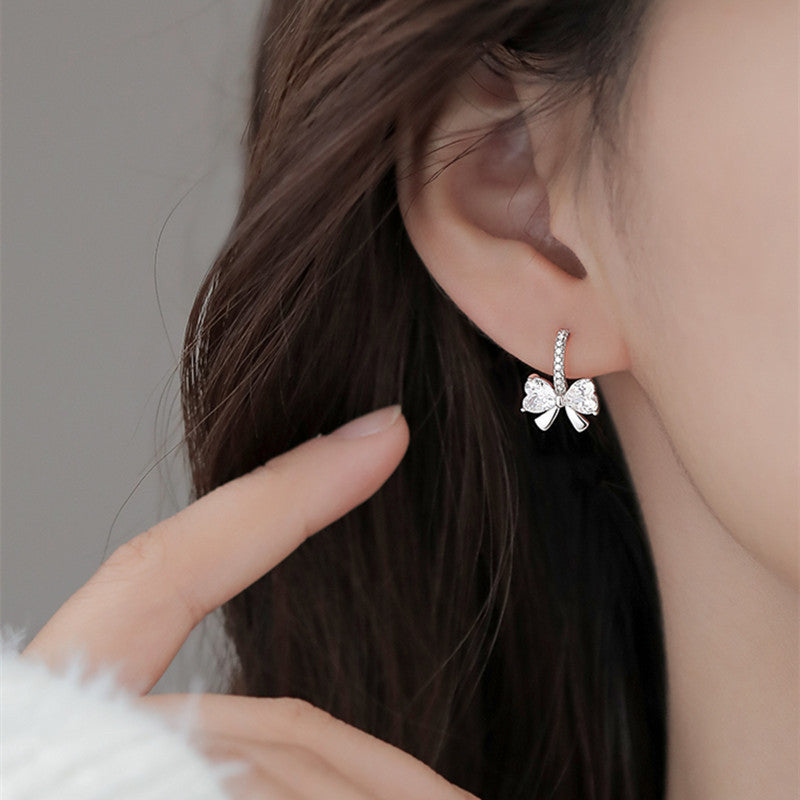 Women's Sier Sterling Bow Small Delicate Summer Earrings