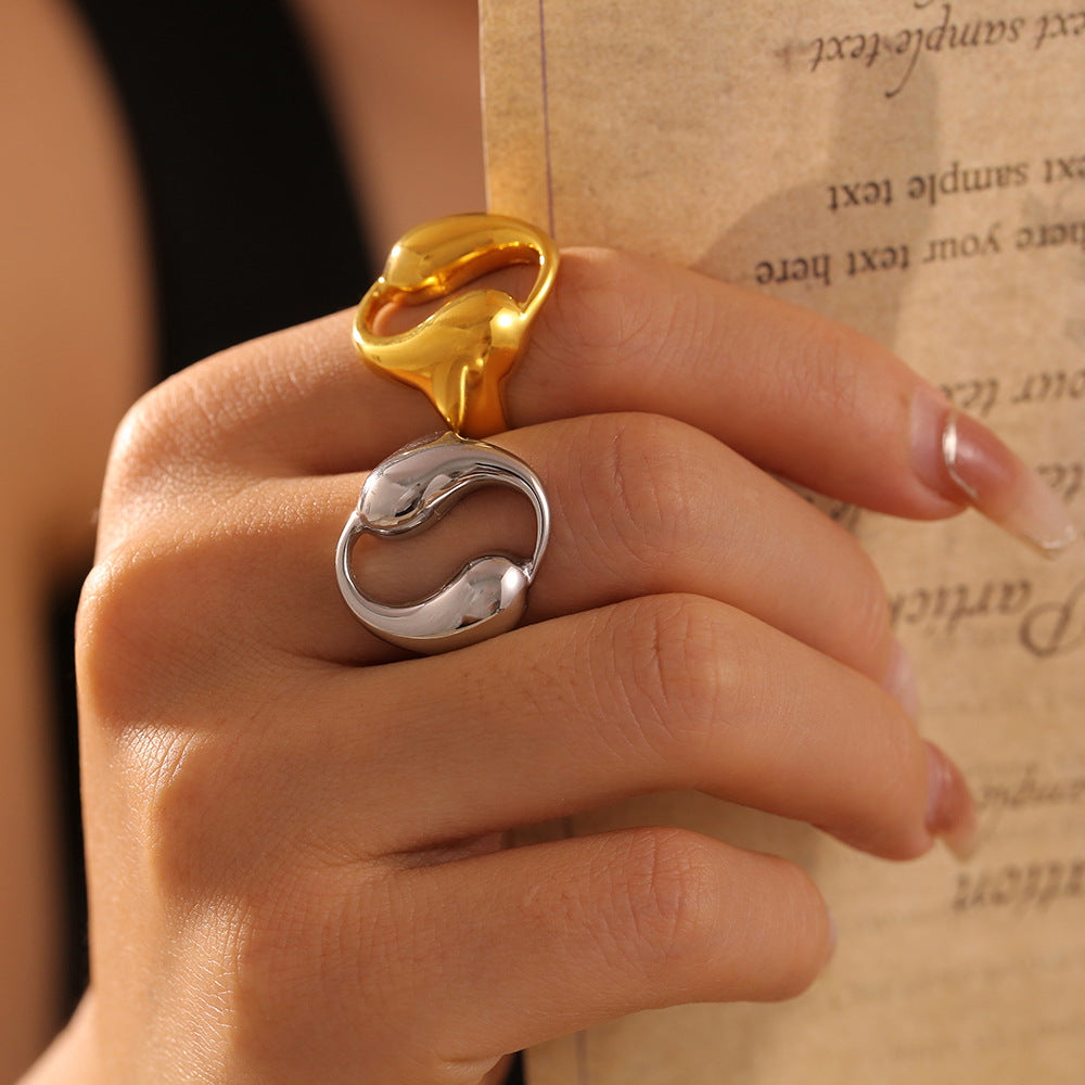Water Drop Hollow Round Titanium Steel Rings