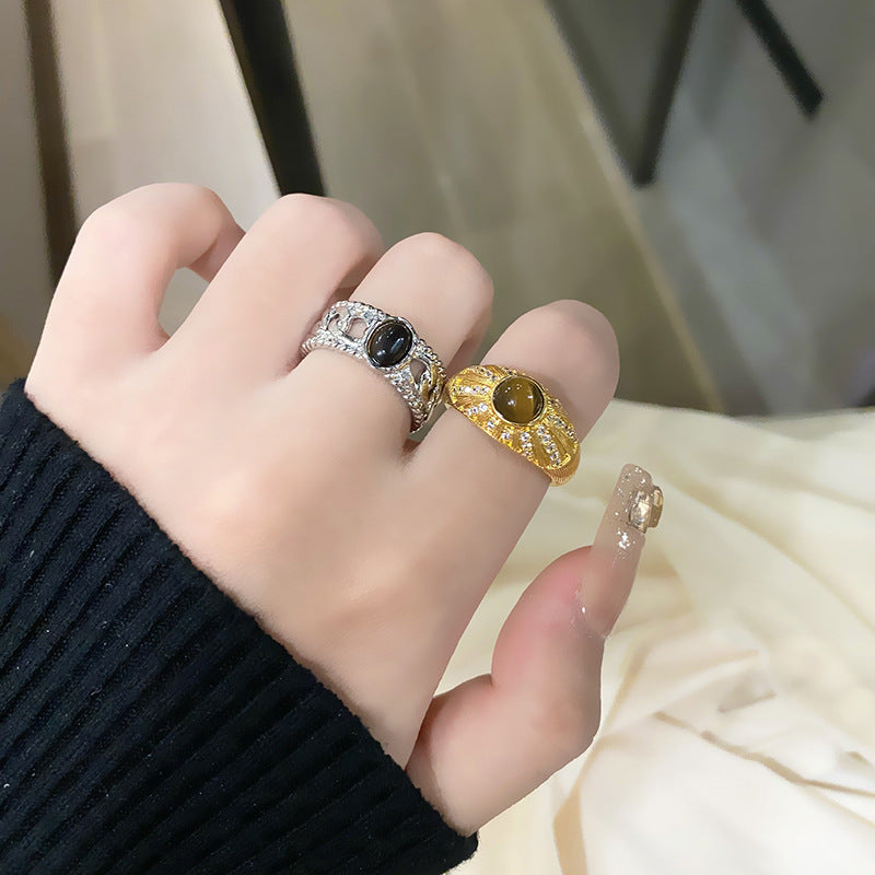 Women's Gold Light Luxury High-grade Tigereye Forefinger Rings