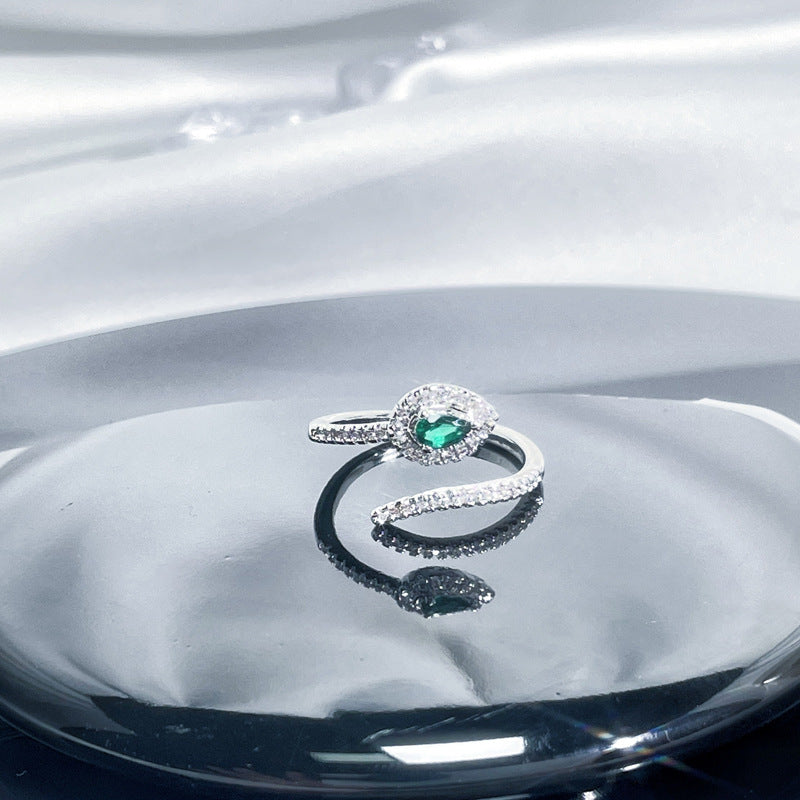 Women's Retro Green Zircon Drip Glazed Temperamental Cold Rings