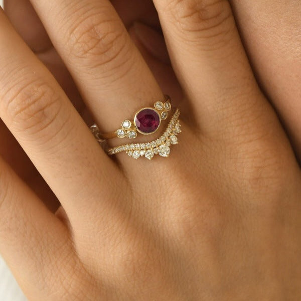 Women's Luxury Suit Engagement Cute Ruby Couple Rings