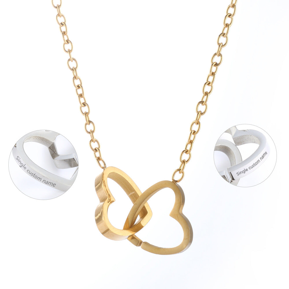 Name Lettering Fashion Short Heart-to-heart Double Necklaces