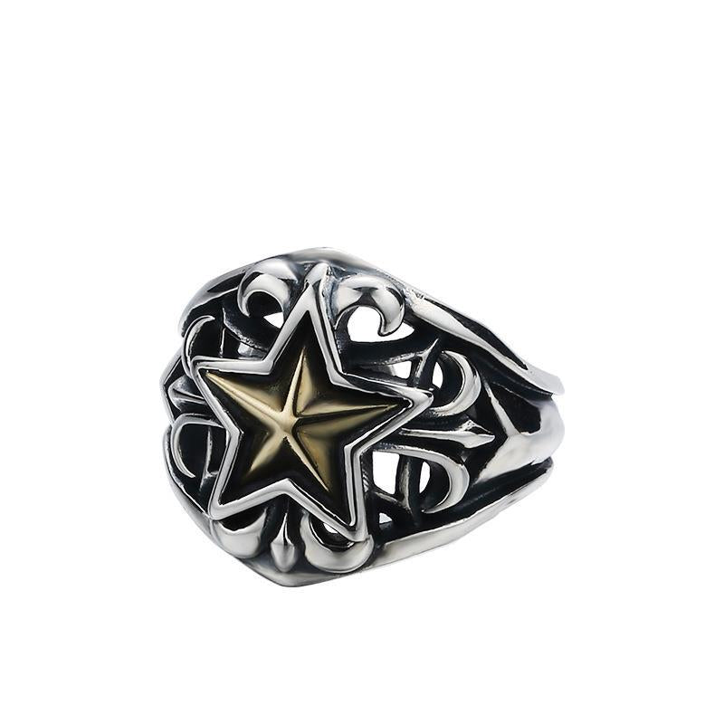 Men's Thai Sier Five-pointed Star Open Distressed Punk Index Finger Single Rings