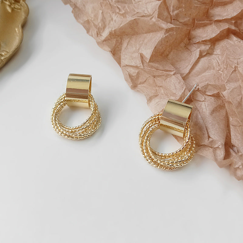 Innovative Round Metal Double Two Buckle Earrings
