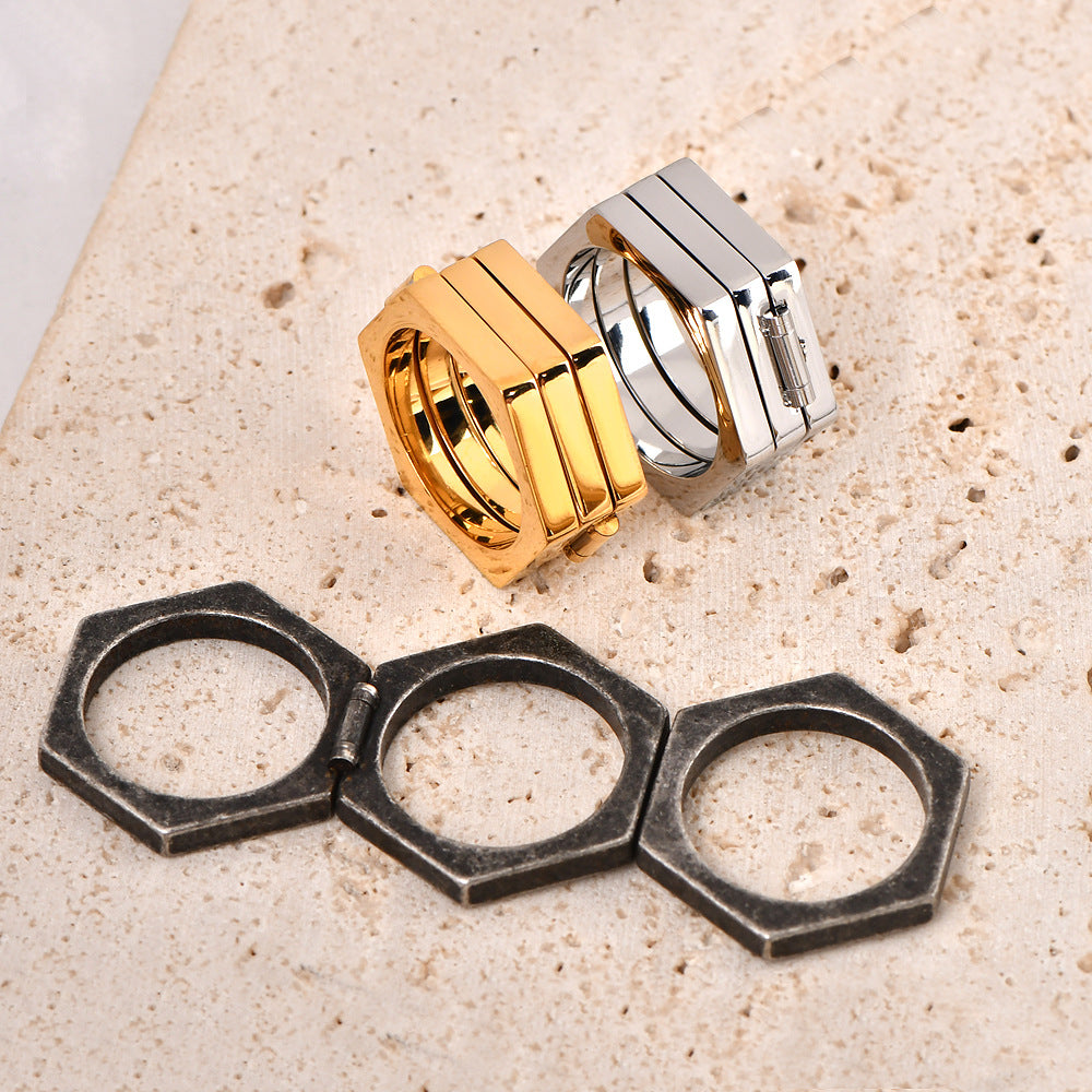 Men's Multilateral Simple Retro Titanium Steel Brass Rings