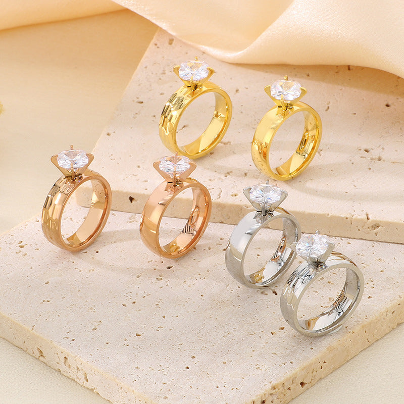 Jewelry Korean Titanium Steel Couple Simple Zircon Gold Plated Rings