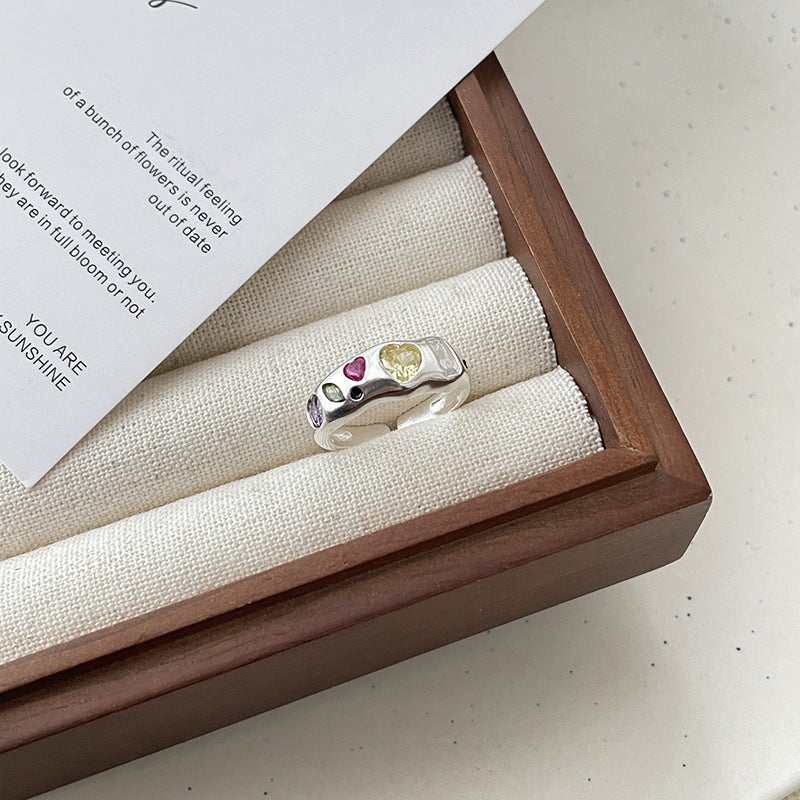 Women's Colorful Heart-shaped Zircon Style Combination Niche High Rings