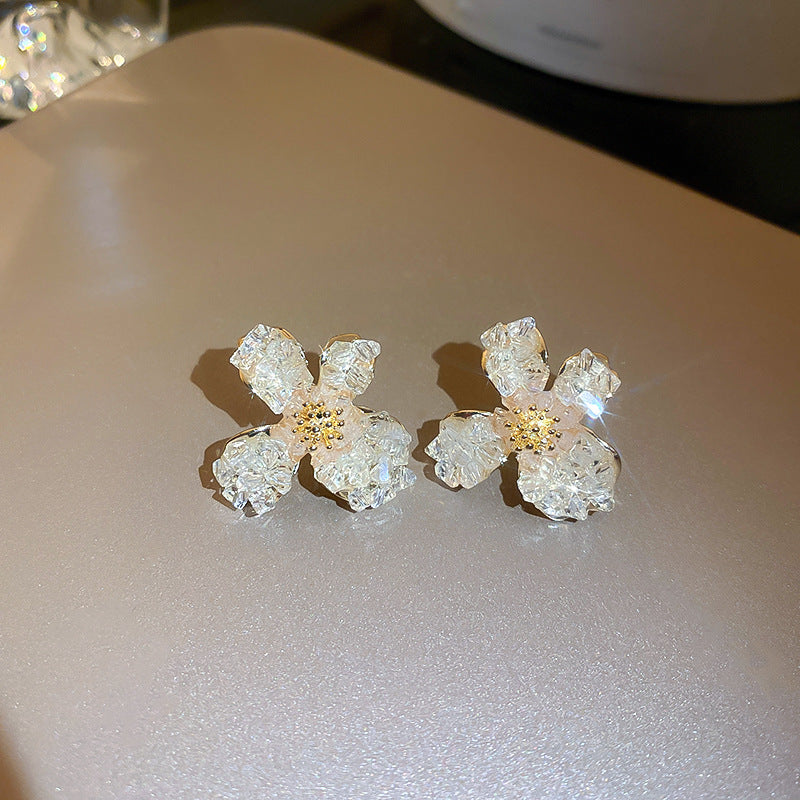 Women's Sier Needle Pearl Diamond Crystal Flower Rings