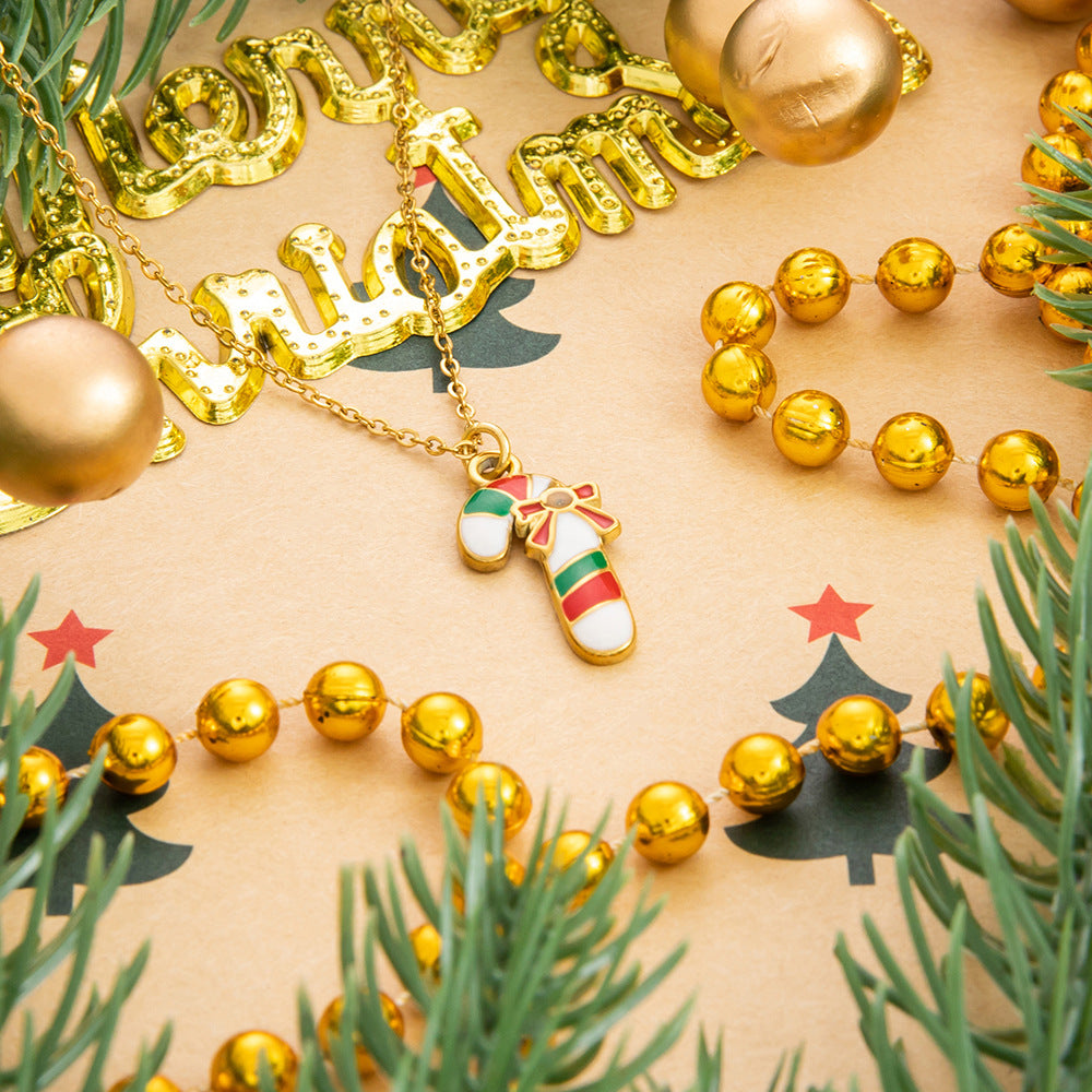 Gold Stainless Steel Christmas Elderly Snowman Necklaces
