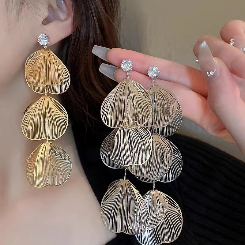 Zircon Hollow Flower Tassel Super Fairy Sier Earrings