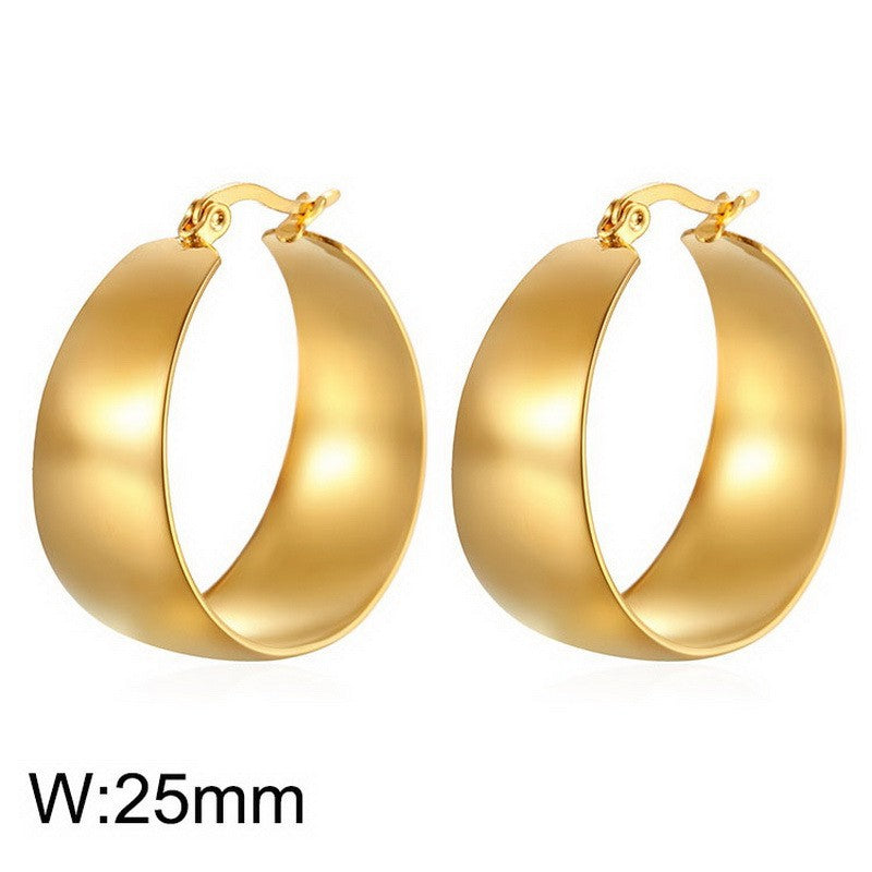 Wide Face Design Circle Simple Metal Earrings