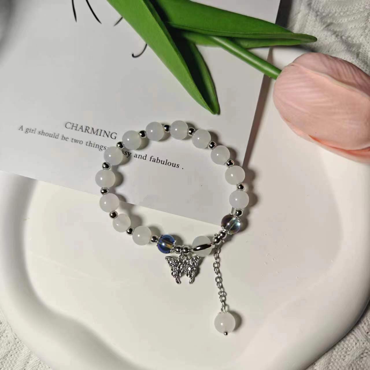 Imitation Opal Female Design Gray Moonstone Bracelets