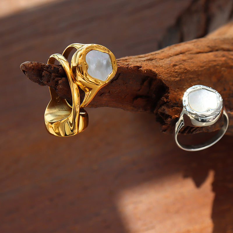 Women's Cute Titanium Steel Gold-plated Accessories Design White Rings