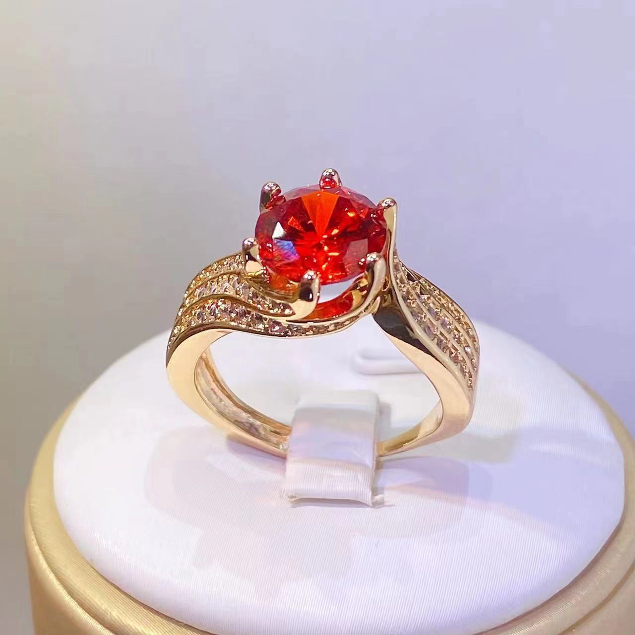 Luxury Champagne Real Gold Rose Love Rings