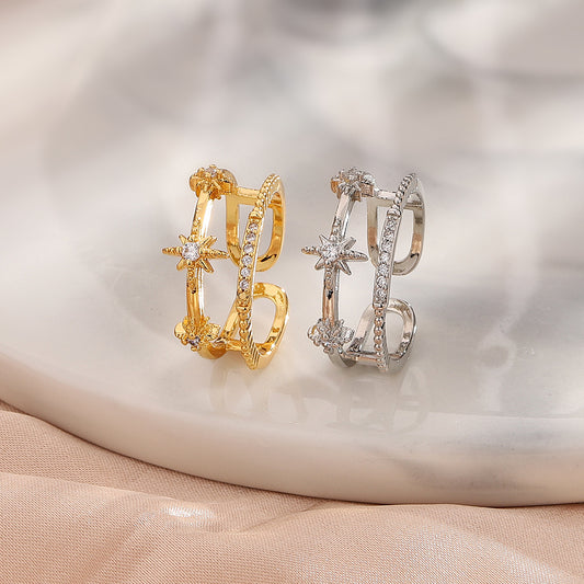 Debris Word Asterism Double Layer Index Finger Rings