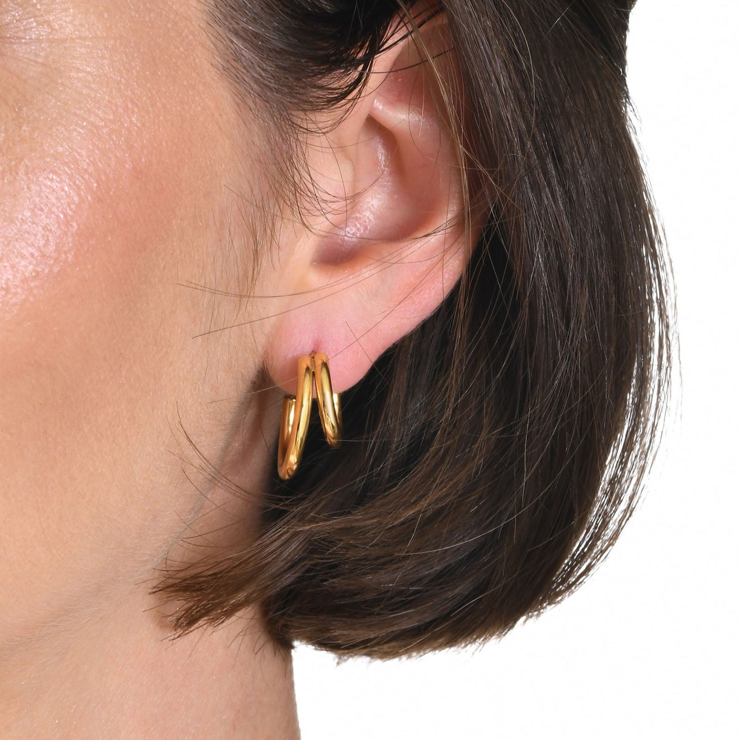 Women's Double Stainless Steel Three Tube Jewelry Earrings