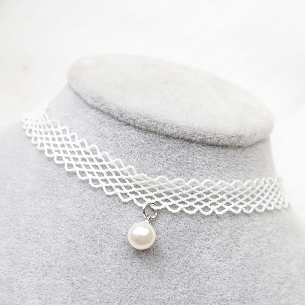 Female Accessories Heart White Veet Neckband Collar Pendants