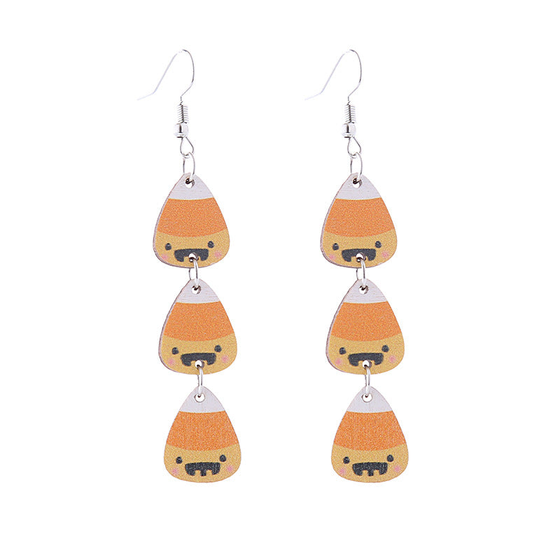 Thanksgiving Wooden Colorful Maple Leaf Three-color Earrings