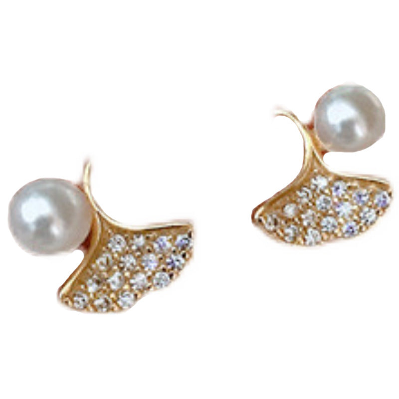 Women's Pearl Ginkgo Leaf Simple Style Texture Earrings