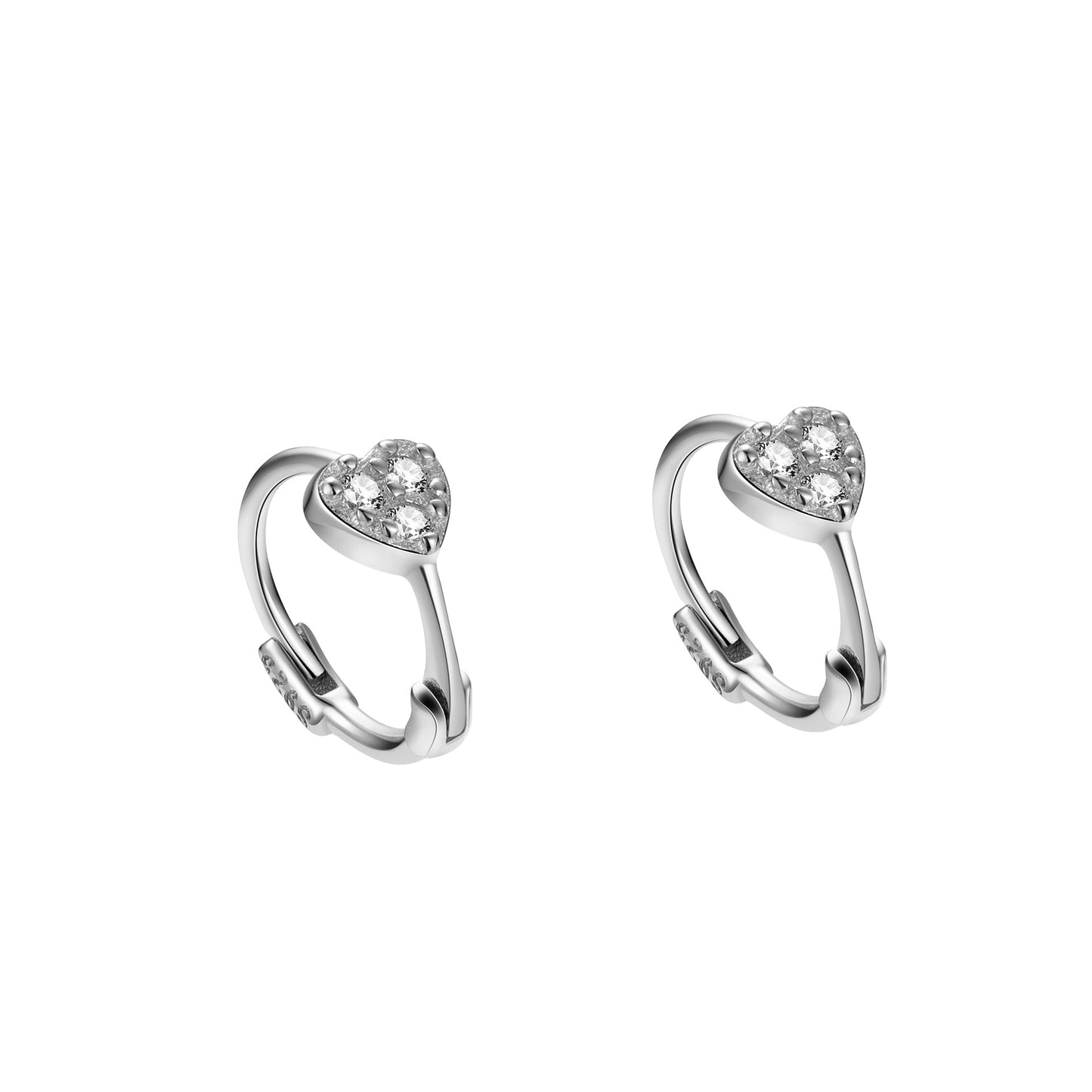 Women's Sier Diamond Three Small Heart-shaped Ear Clip Rings