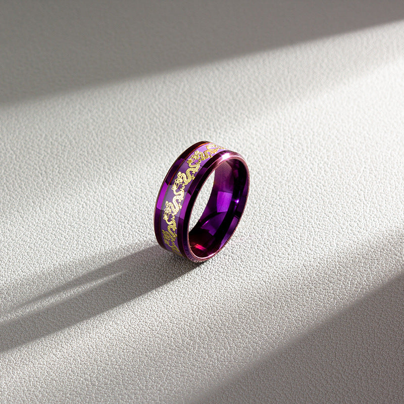 Pattern Ornament Phoenix Purple Titanium Steel Rings