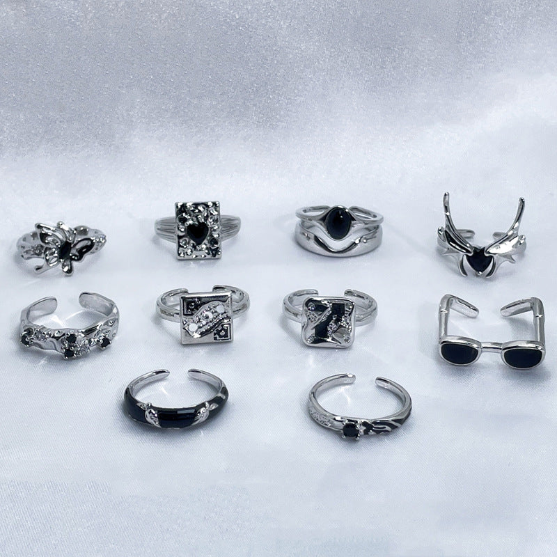 Black Zircon Texture Pleated Butterfly Opening Female Graceful Fashionable Rings