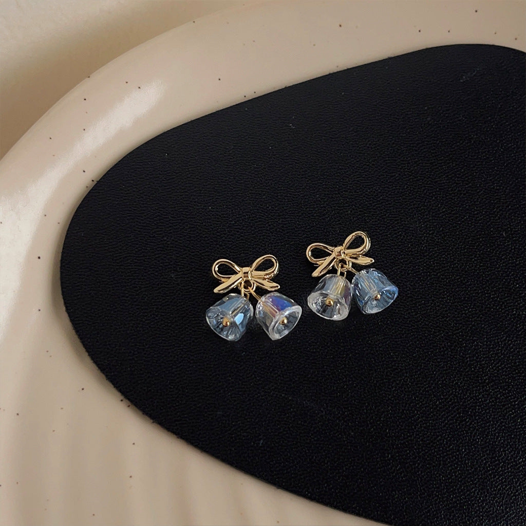 Chimes Niche Crystal Bell Female Bow Zircon Simple Earrings