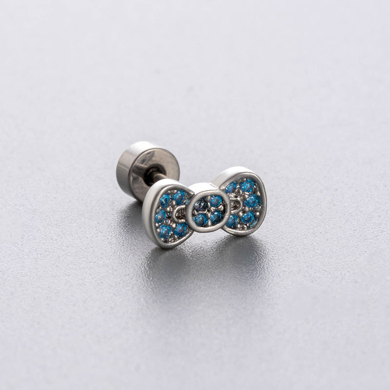 Henson Zircon Butterfly Ear Bone Bow Screw Earrings