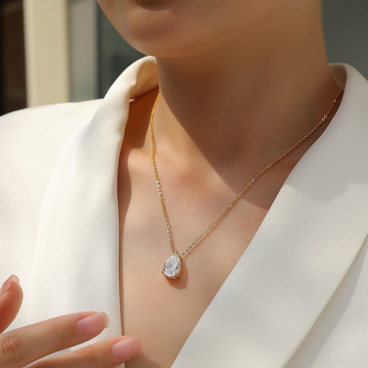 Women's Summer Design Water Drop Moissanite Sier Necklaces