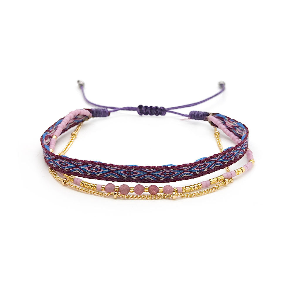 Women's Style Ribbon Twin Carrying Strap Simple Bead Bracelets