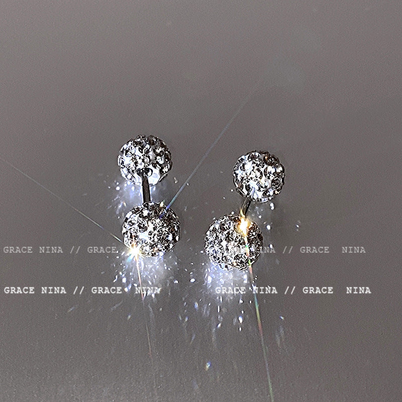 Women's Spiral Small Exquisite Shining Diamond Ball Ear Bone Pin Earrings