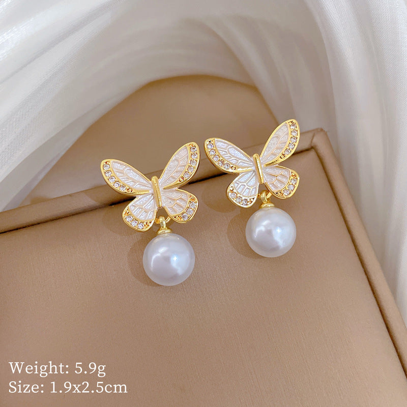 Women's Dripping Butterfly Pearl Light Luxury Temperament Gorgeous Full Jewelry Set