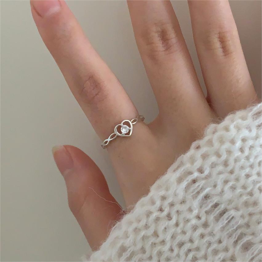 Fan Korean Jewelry Heart-shaped Zircon Sterling Rings