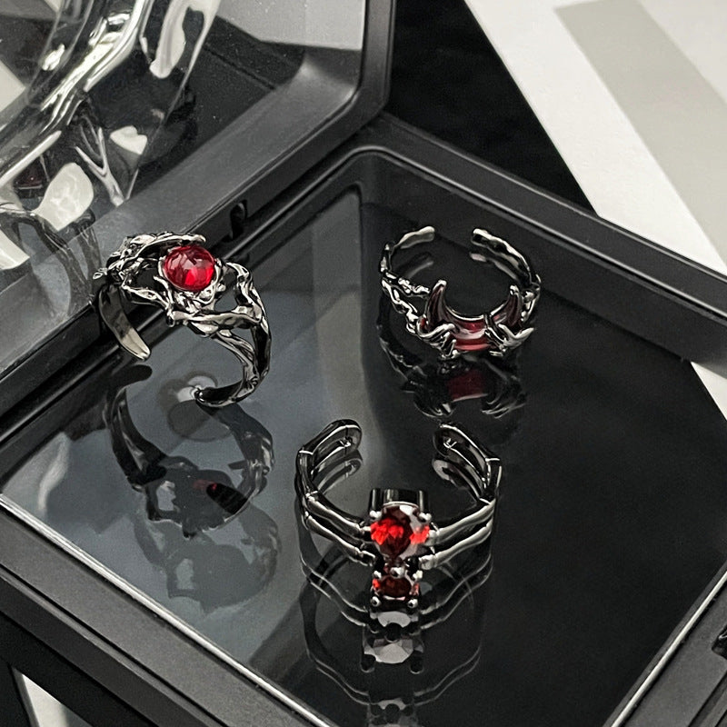 Dark Lava Texture Pleated Open Female Rings