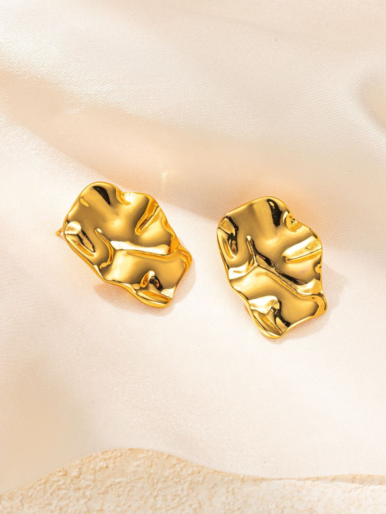 Stainless Steel Ginkgo Leaf Petals Golden Earrings
