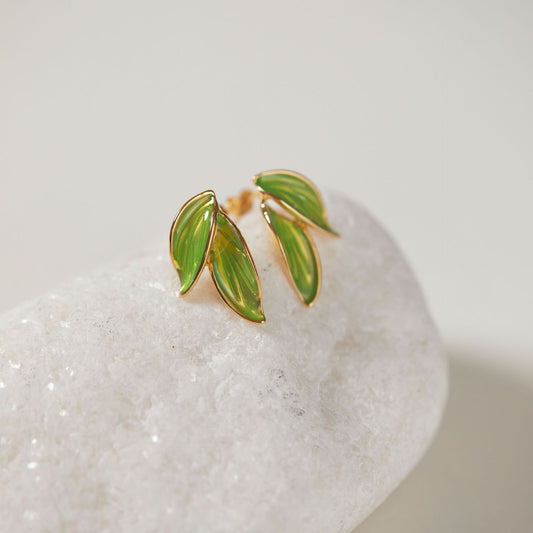 Fresh Mori Style Green Dripping Oil Ear Earrings